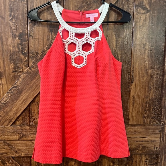 Lilly Pulitzer NWOT women's hot pink Annabelle honeycomb tank top size 6 - Picture 2 of 7